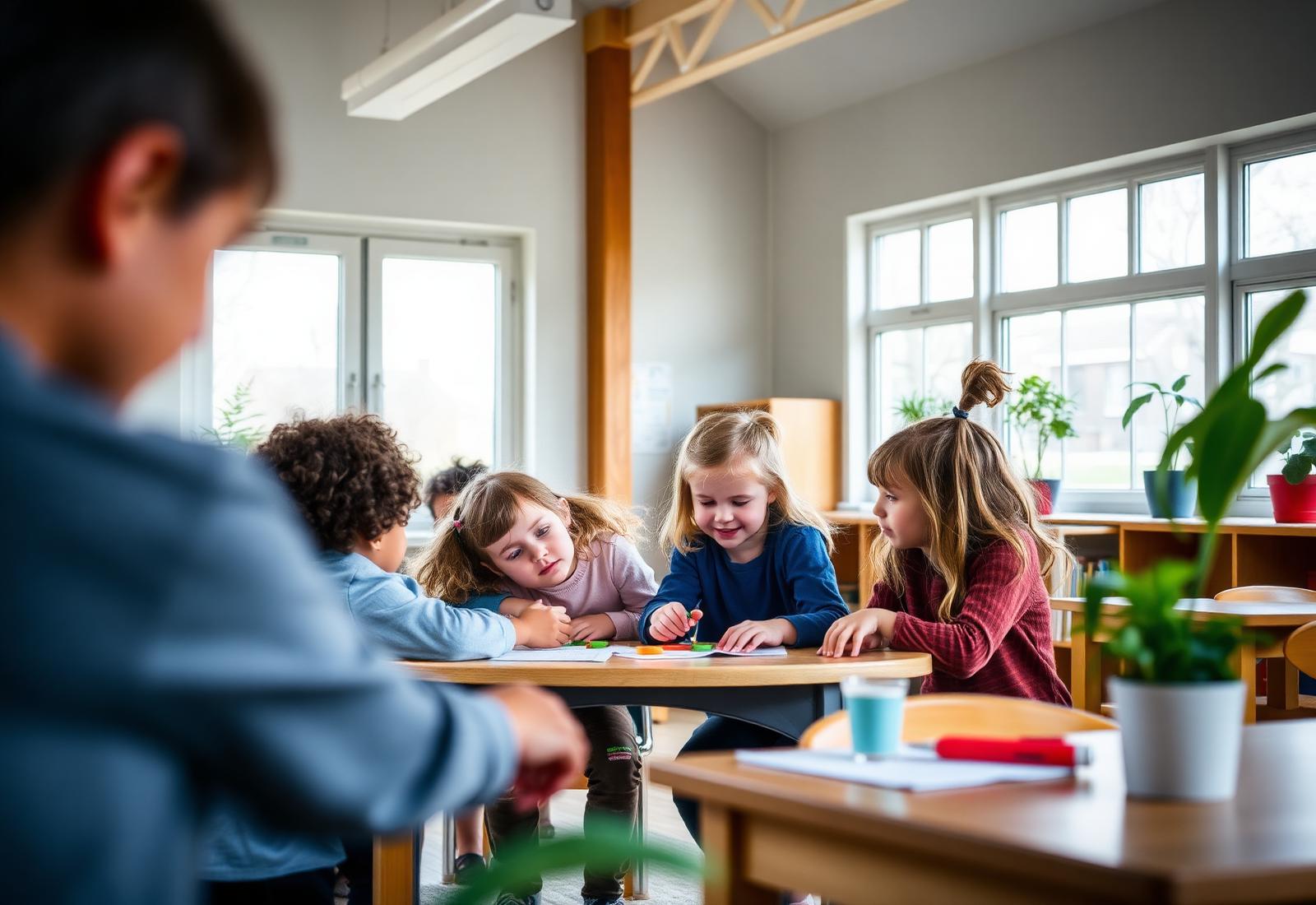 Kinderen werken samen in een lichte Nederlandse klas